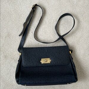 Due Fratelli Ostrich Leather Shoulder Bag in Navy